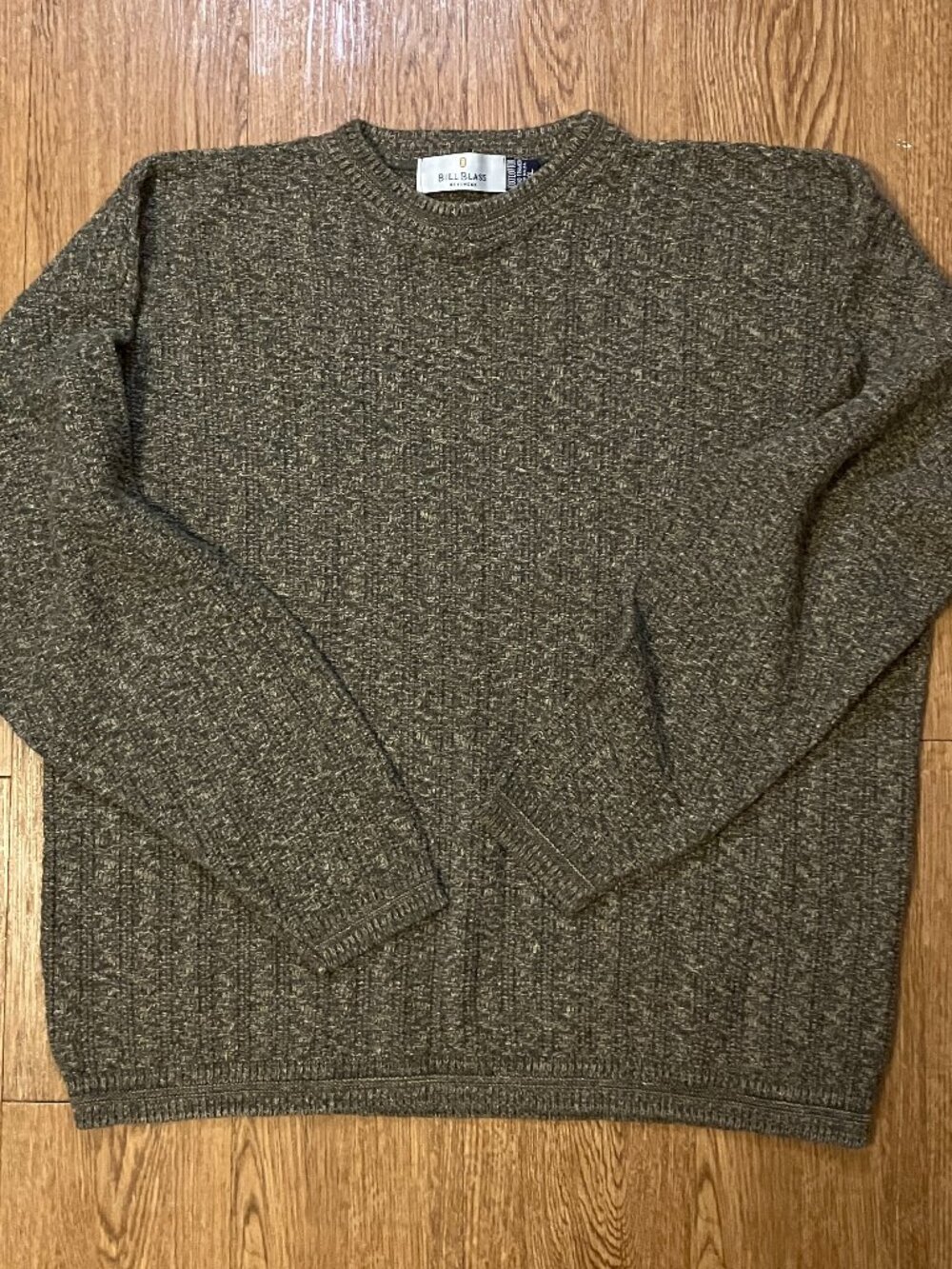VTG 90s Bill Blass Textured Knit Sweater Olive Hand Framed Made In USA